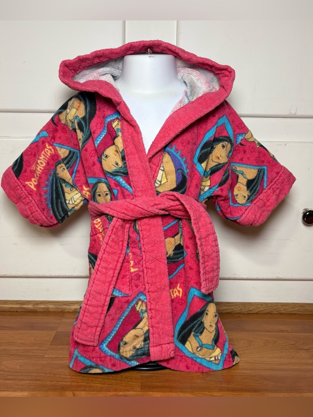 Vintage 90s Pocahontas Toddler Terry Cloth Hooded Towel Robe